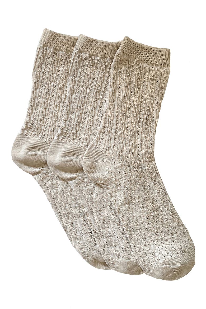 Assorted 3-Pack Woven Texture Crew Socks, Main, color, OATMEAL