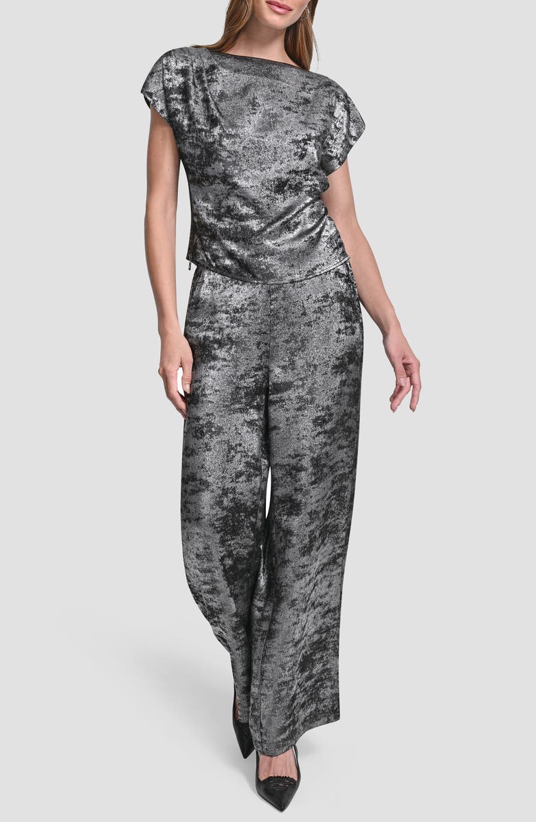 DKNY Flutter Sleeve Liquid Velvet Top, Alternate, color, Silver