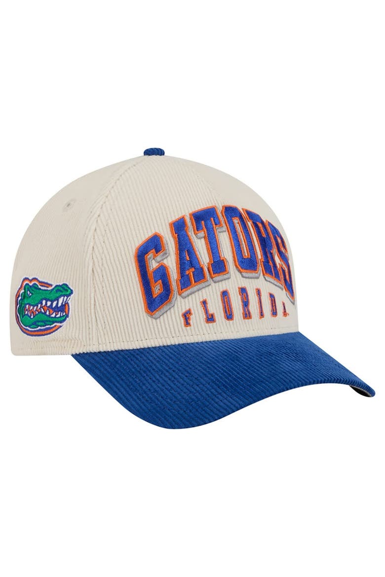 Men's New Era Royal/Cream Florida Gators Arch Two-Tone Corduroy 9FORTY A-Frame Adjustable Hat, Alternate, color, Royal
