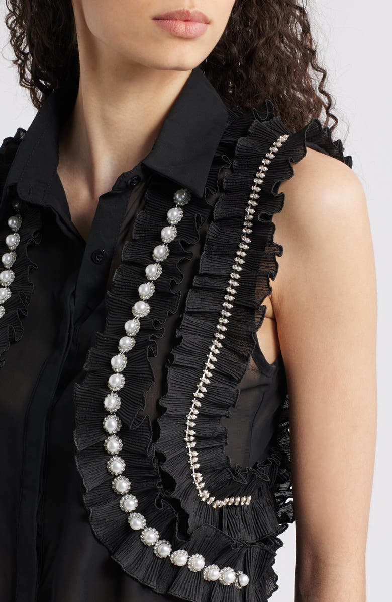 NIKKI LUND Maite Embellished Ruffle Sleeveless Shirt, Alternate, color, Black
