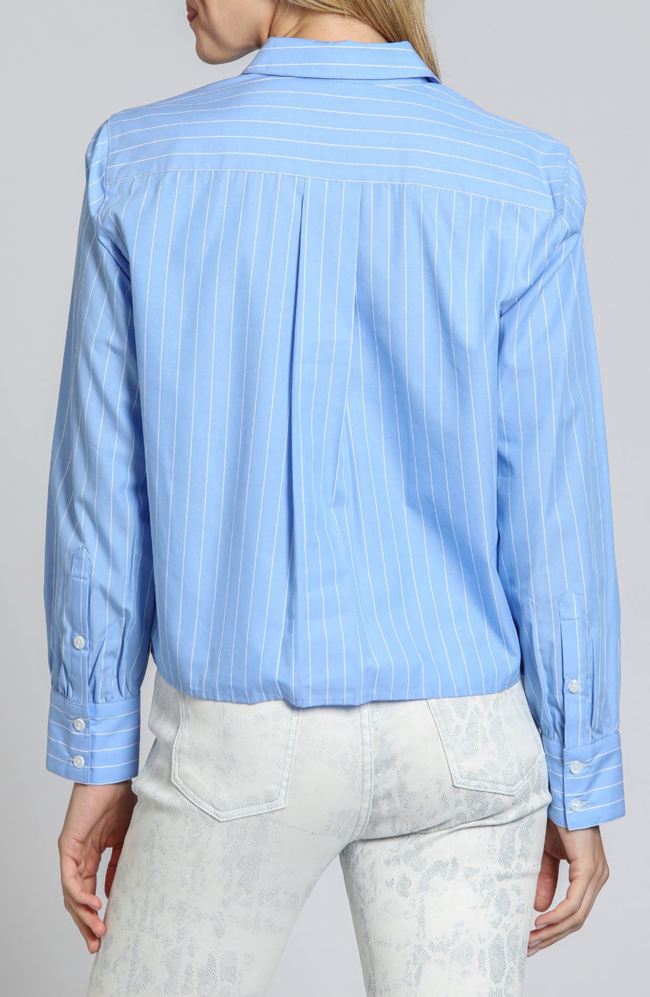 Stripe Cotton Blend Crop Button-Up Shirt - image 2