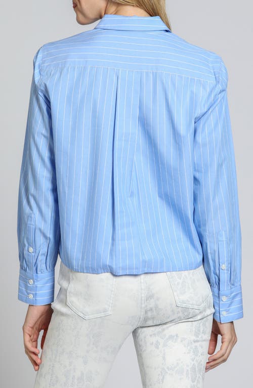 Apny Stripe Cotton Blend Crop Button-up Shirt In Blue/white Stripe
