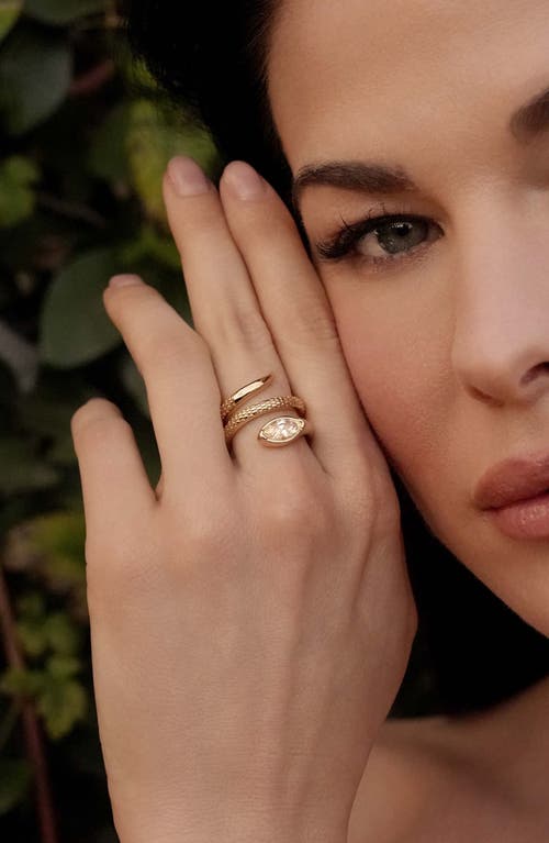 Ettika Marquise Cubic Zirconia Coiled Snake Ring In 18k Gold Plated In Gold