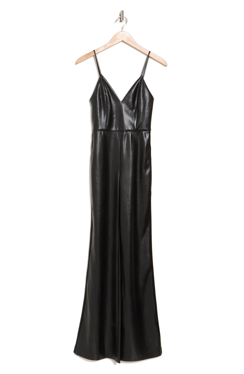 Alice + Olivia Christena Wide Leg Faux Leather Jumpsuit, Alternate, color, Black