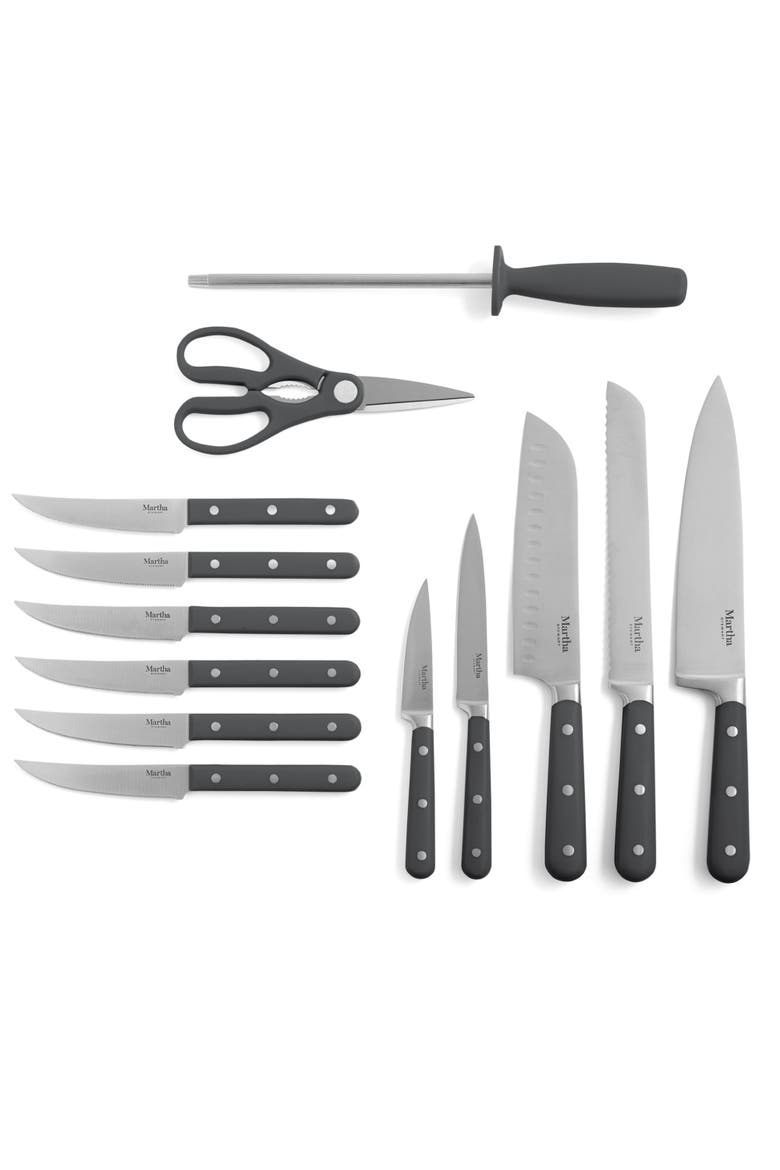 Eastwalk Forged Stainless Steel Knife Block Set with Acacia Wood Block, Alternate, color, Gray