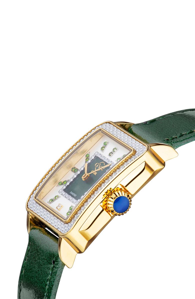 GV2 GEVRIL Women's Padova Gemstone Leather Strap Square Watch, 27 mm x 30 mm - 0.0116 ctw, Alternate, color, Green