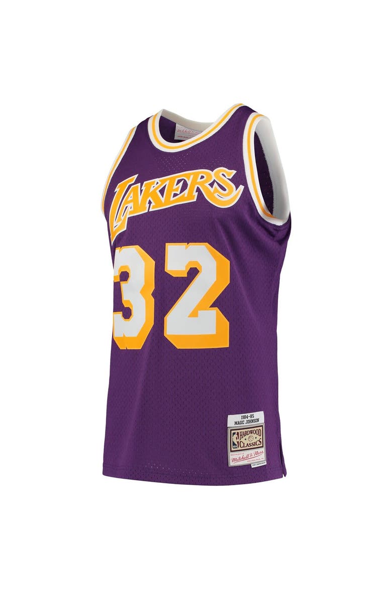 Men's Mitchell & Ness Magic Johnson Purple Los Angeles Lakers 1984/85 Hardwood Classics Swingman Jersey, Alternate, color, Purple