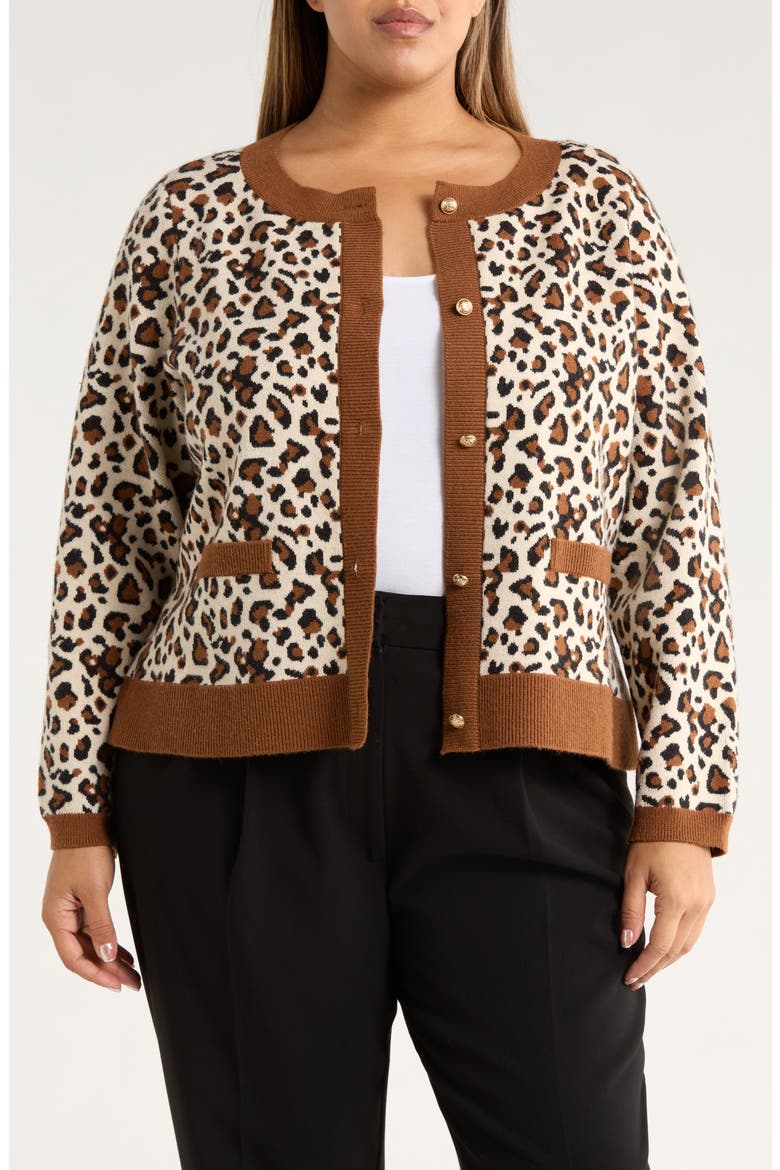 Leopard Jacquard Cardigan, Main, color, ESPRESSO MULTI