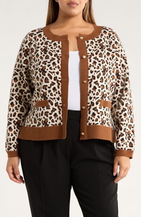 Leopard Jacquard Cardigan (Plus)