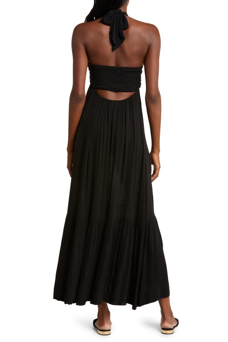 Tiered Halter Maxi Cover-Up Dress, Alternate, color, BLACK