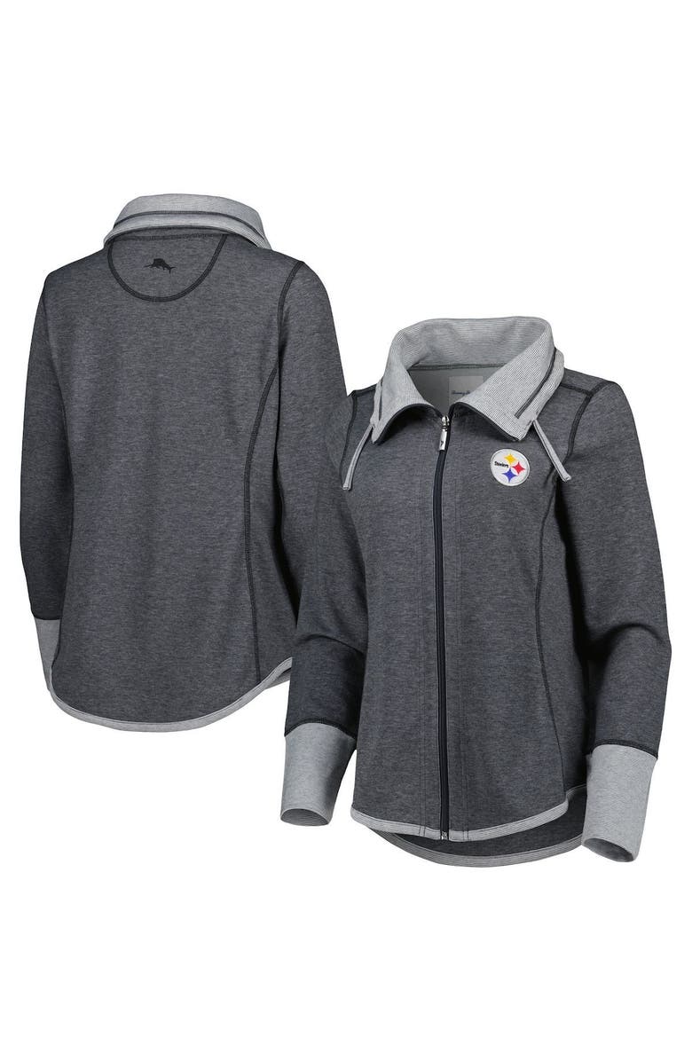 Tommy Bahama Women's Tommy Bahama Heathered Black Pittsburgh Steelers Sport Sun Fade Full-Zip Sweatshirt, Main, color, 
