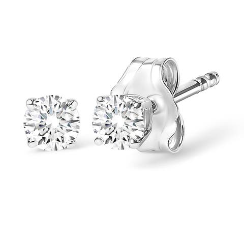 14K White Gold 1/4 Cttw Lab Grown Diamond Solitaire Stud Earrings