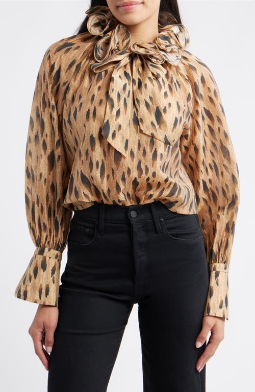 Wit & Wisdom Wired Ruffle Animal Print Top In Brown