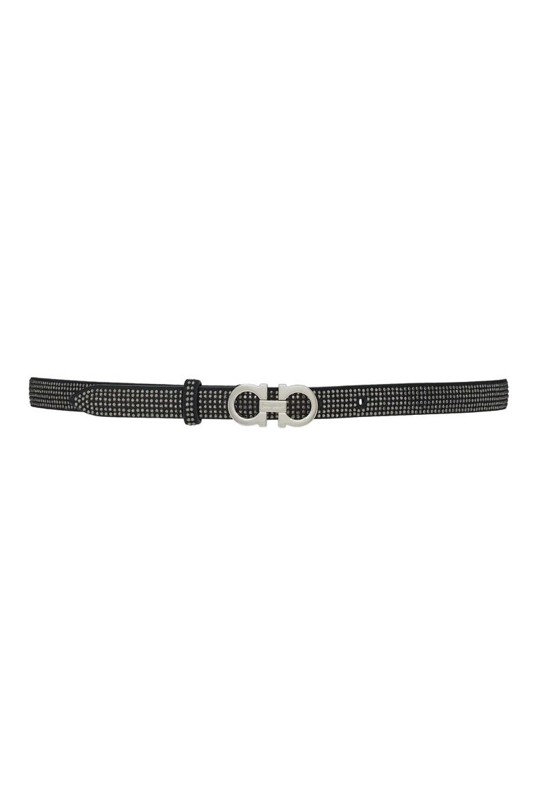 Double Gancio Crystal Embellished Leather Belt, Main, color, NERO / NERO / NERO