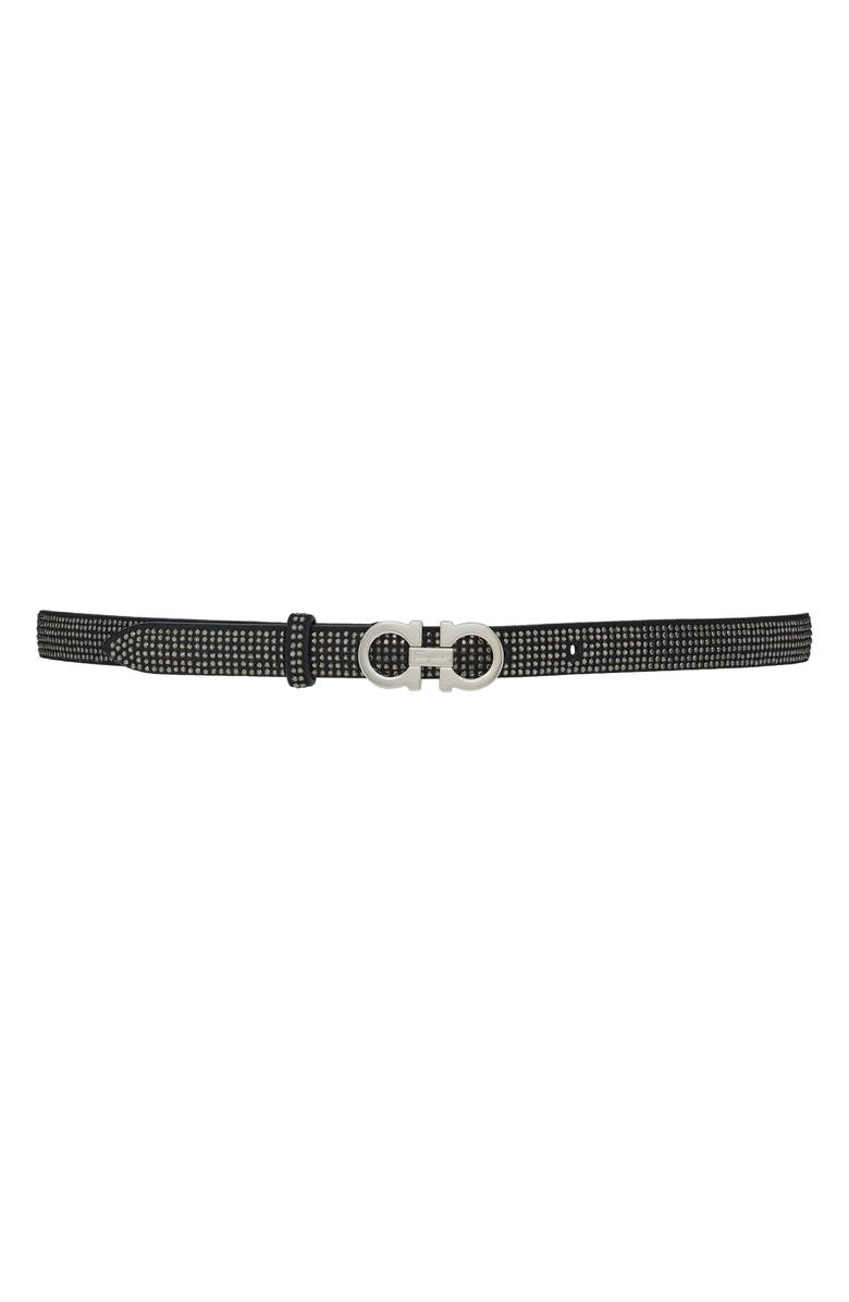 FERRAGAMO Double Gancio Crystal Embellished Leather Belt, Main, color, 