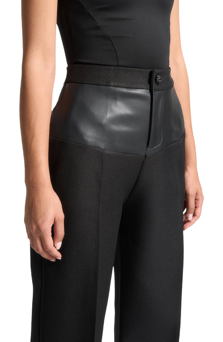 Manière De Voir Blanche Leather Panel Tailored Trousers, Alternate, color, Black