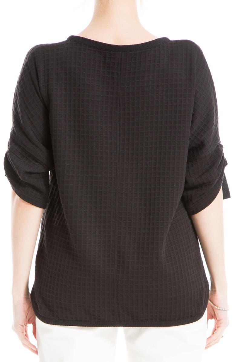 MAX STUDIO Ruched Elbow Sleeve Waffle Knit Top, Alternate, color, Black