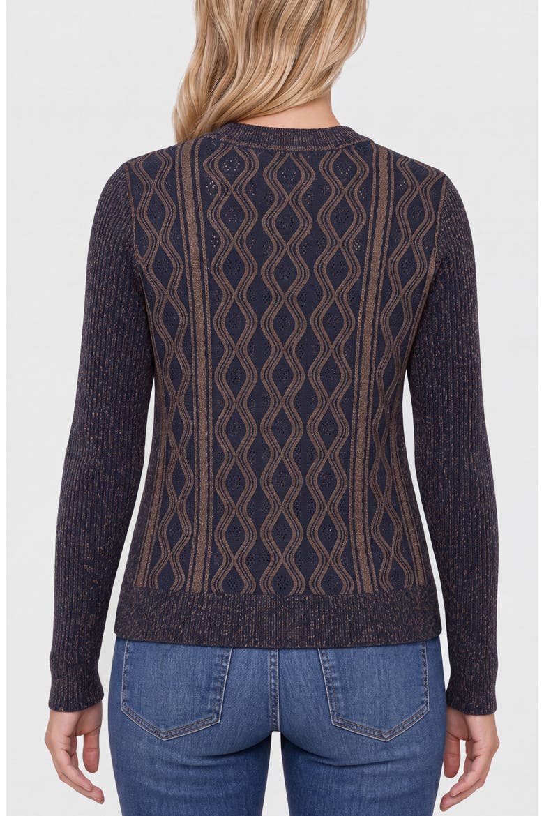 Geometric Crewneck Sweater, Alternate, color, NAVY/ BROWN