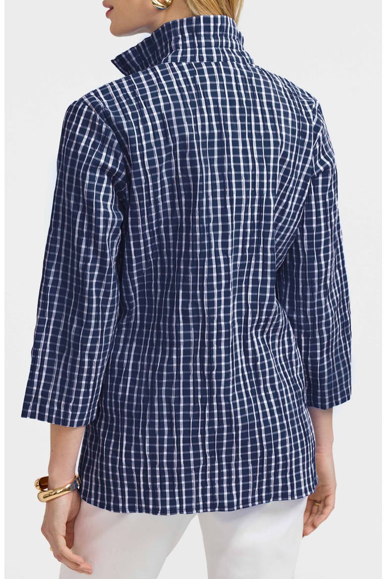 Carolina Crinkled Gingham Cotton Blend Shirt Jacket, Alternate, color, NAVY/ WHITE