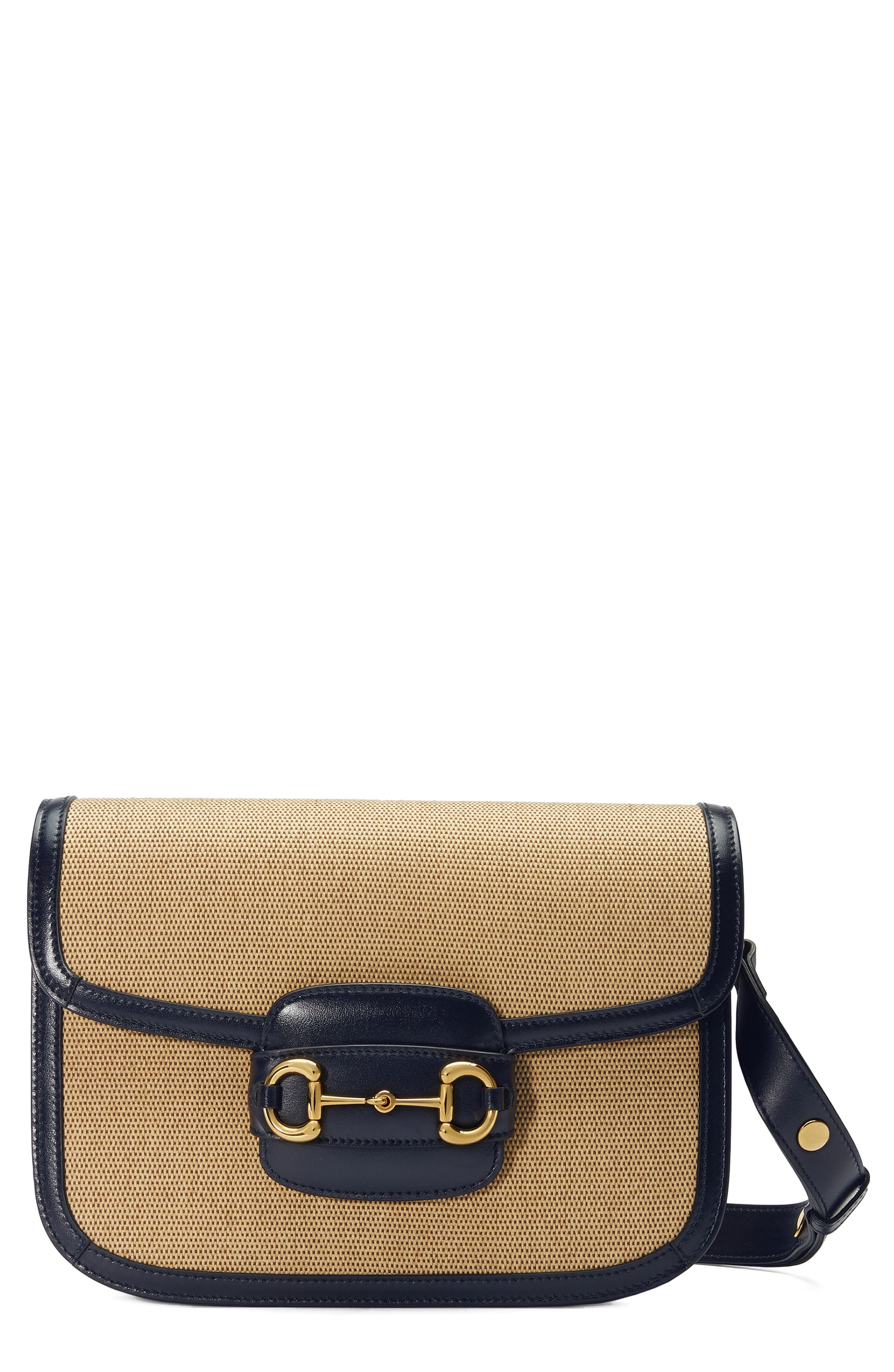Gucci 1955 Horsebit Canvas & Leather Shoulder Bag, Main, color, 