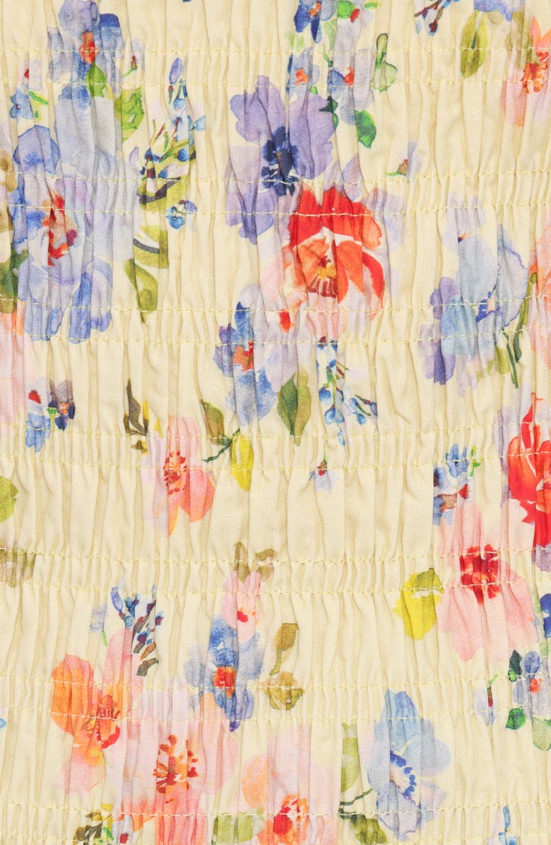 Petal & Pup Kaelyn Floral Smocked Bodice Drop Waist Cotton Minidress, Alternate, color, Yellow Floral