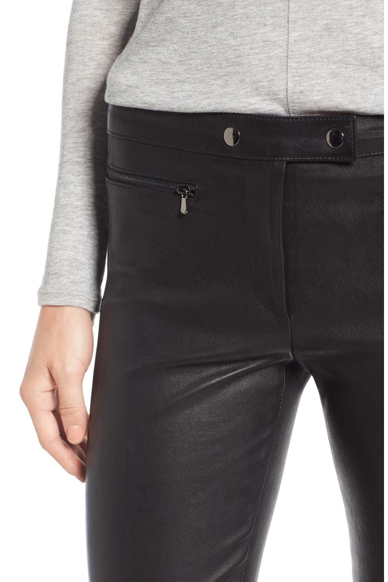 Stretch Leather Biker Pants, Alternate, color, BLACK