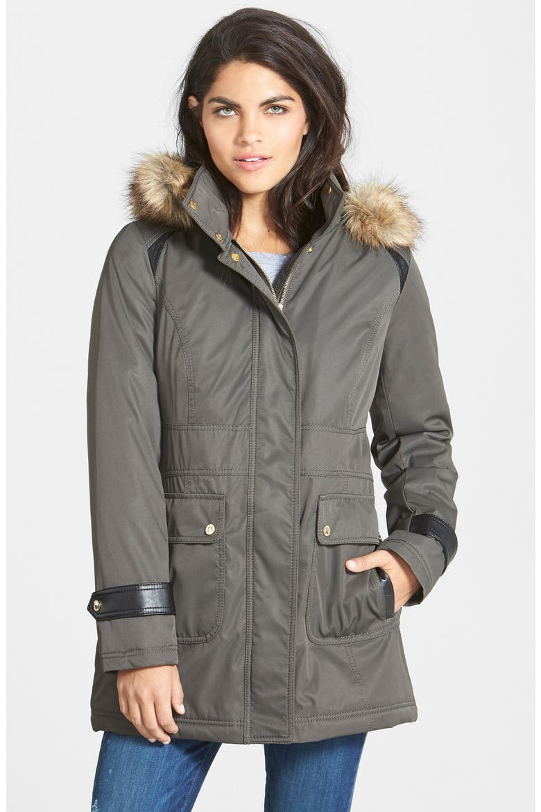 Faux Fur Trim Hooded Anorak, Main, color, MILITARY GREEN