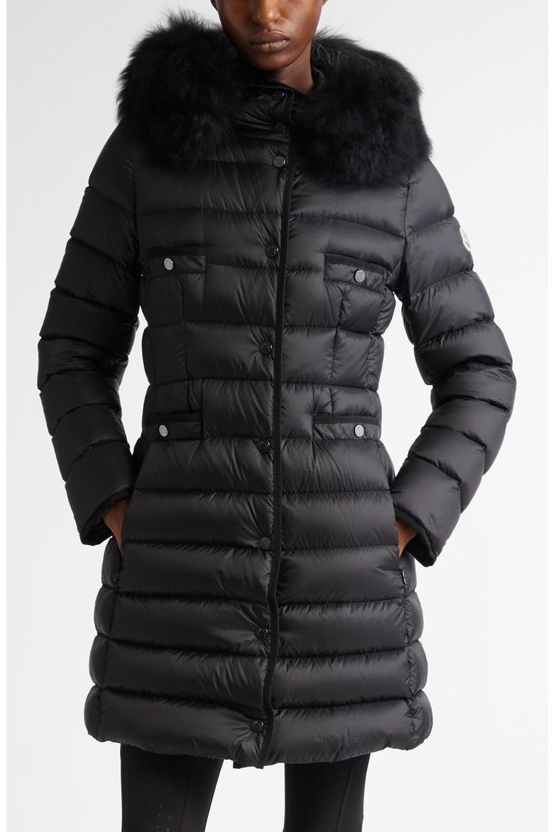 Hirmafur Hooded Down Puffer Jacket with Removable Genuine Shearling Trim, Main, color, BLACK/ BLACK