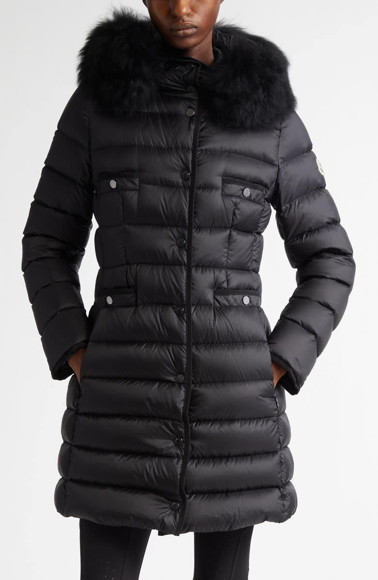 Moncler Hirmafur Hooded Down Puffer Jacket with Removable Genuine Shearling Trim, Main, color, Black/ Black
