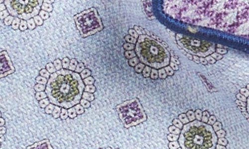 Edward Armah Medallion & Houndstooth Reversible Silk Pocket Circle In Light Blue