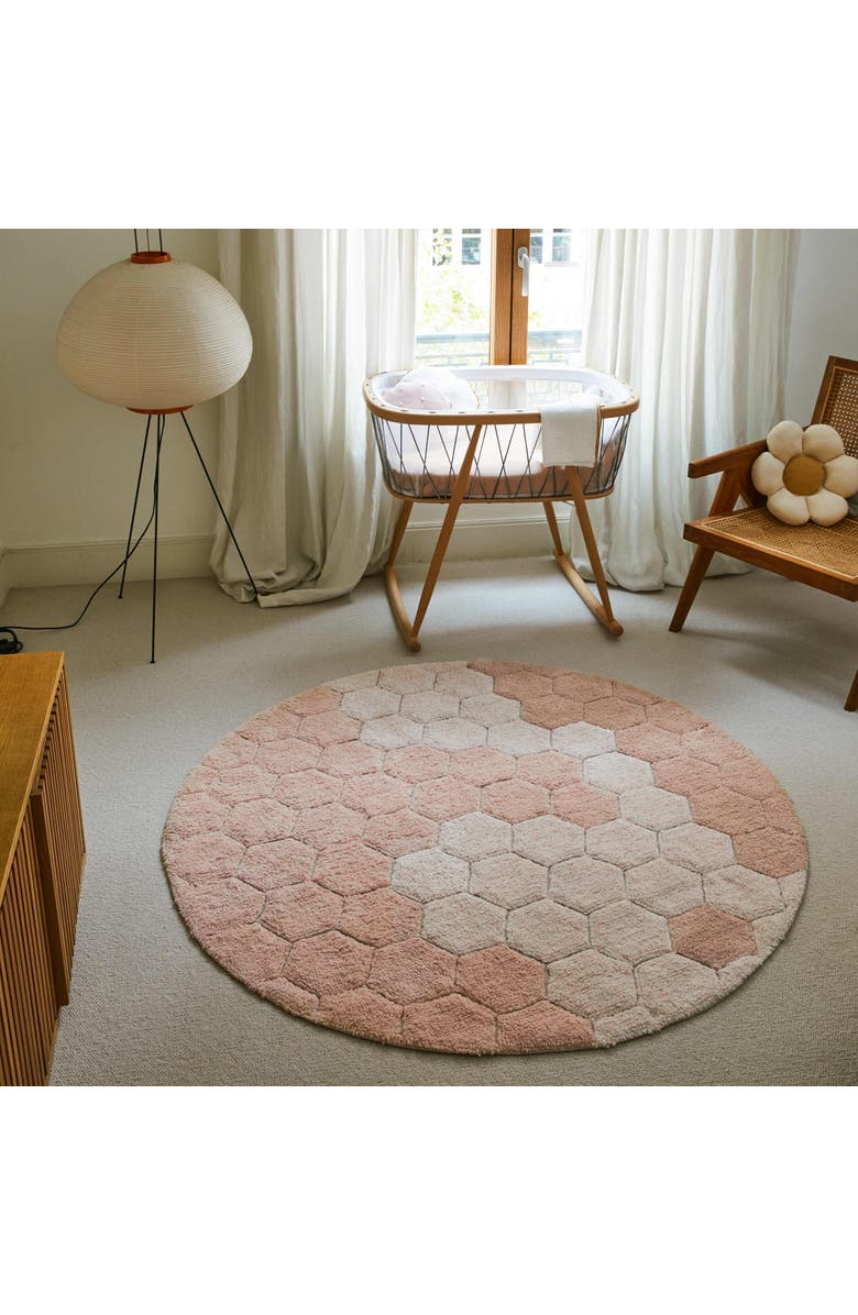 Lorena Canals Washable Rug Round Honeycomb, Alternate, color, Ivory, Light Pink, Rose