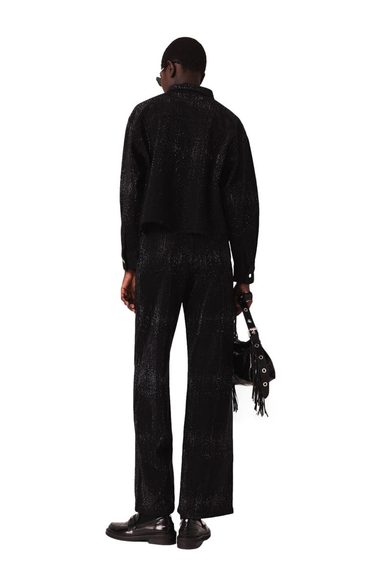 maje Rhinestone denim shirt, Alternate, color, Black