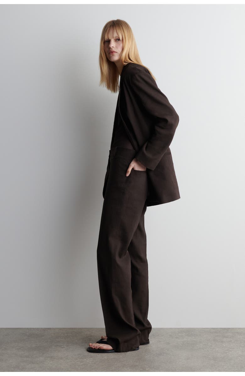 COS Tailored Linen Straight-Leg Pants, Alternate, color, Dark Brown