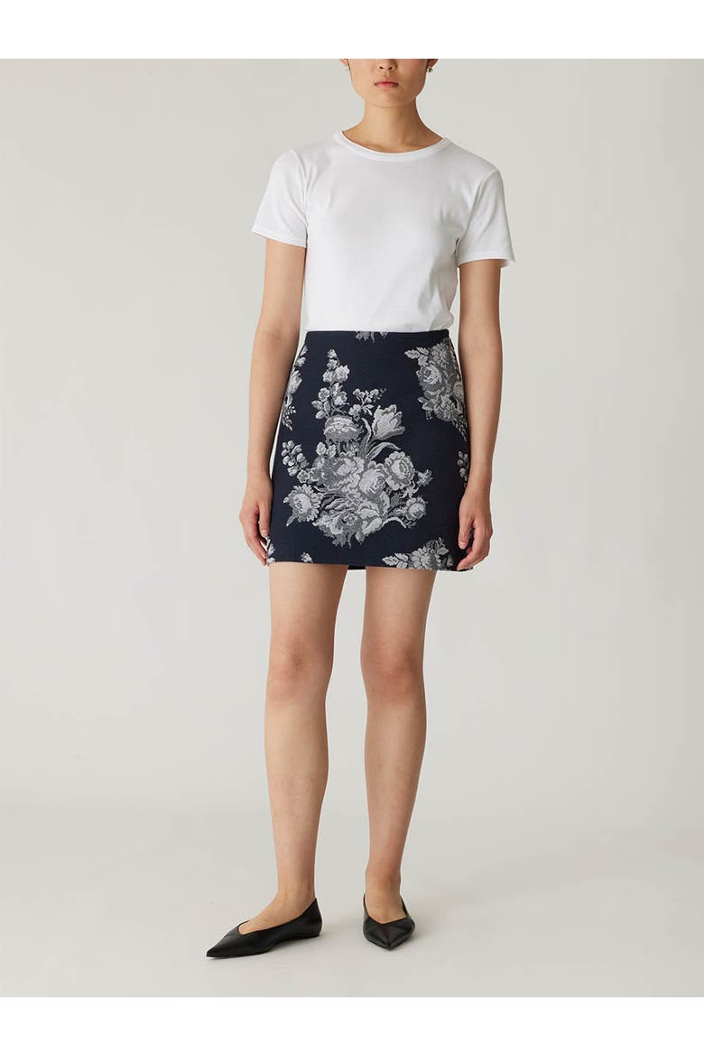 Venice Toile Jacquard Mini Skirt, Main, color, INDIGO COMBO