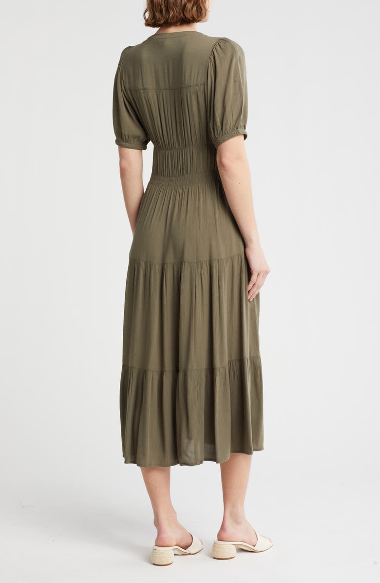 Melrose and Market Crinkled Short Sleeve Tiered Midi Dress, Alternate, color,