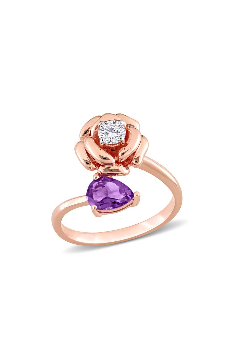 DELMAR Pear Cut African Amethyst & White Topaz Rose Ring, Main, color, 