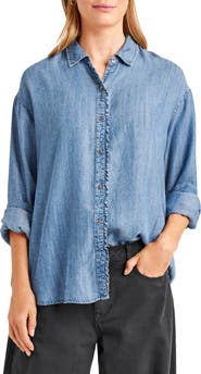 Splendid Lia Ruffle Chambray Button-Up Shirt