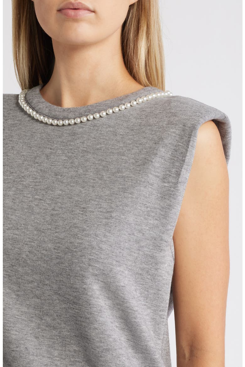 Faux Pearl Trim Extended Shoulder Top, Alternate, color, HEATHER GREY