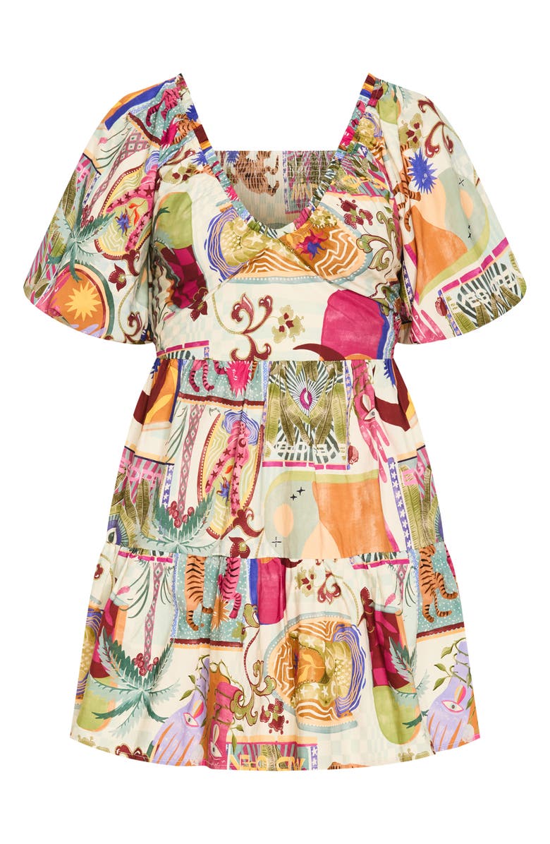 City Chic Simona Puff Sleeve Fit & Flare Minidress, Alternate, color, Dreamscape