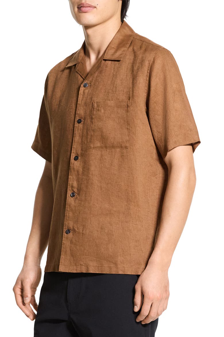 Noll Short Sleeve Linen Button-Up Camp Shirt, Alternate, color, DEEP TOBACCO