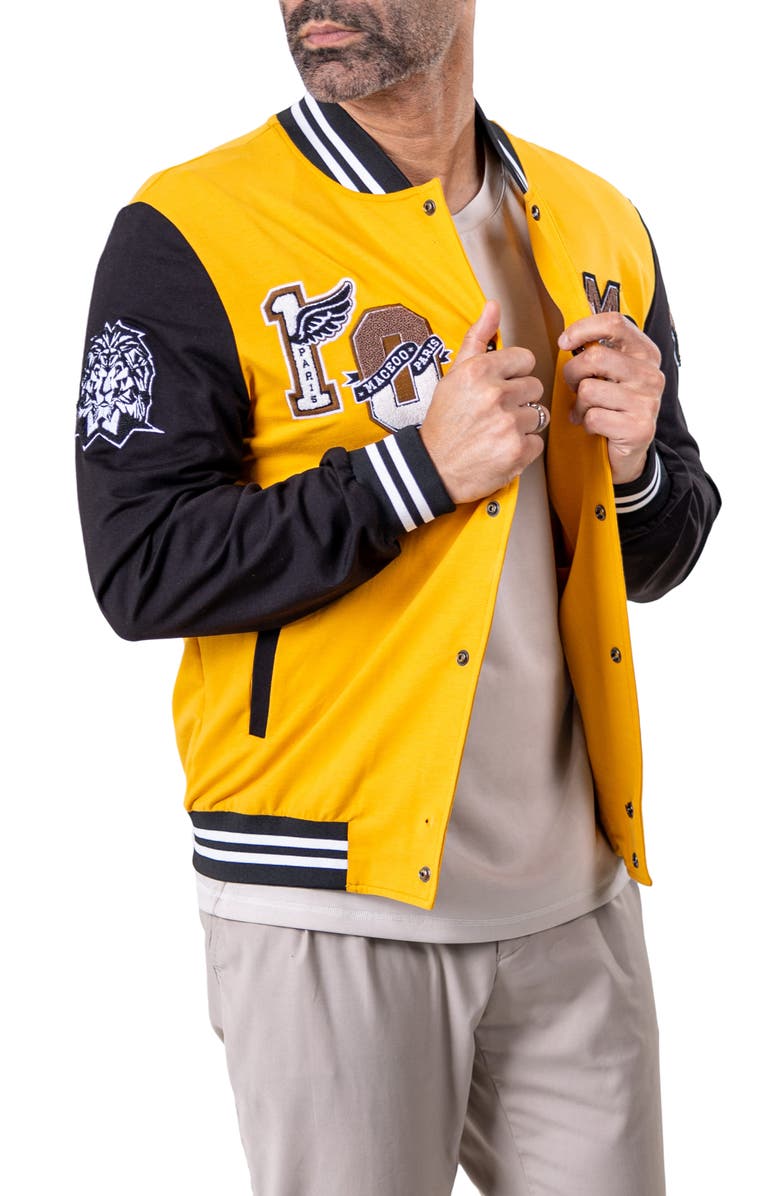 Maceoo Varsity222 Brown Bomber Jacket, Alternate, color, Yellow