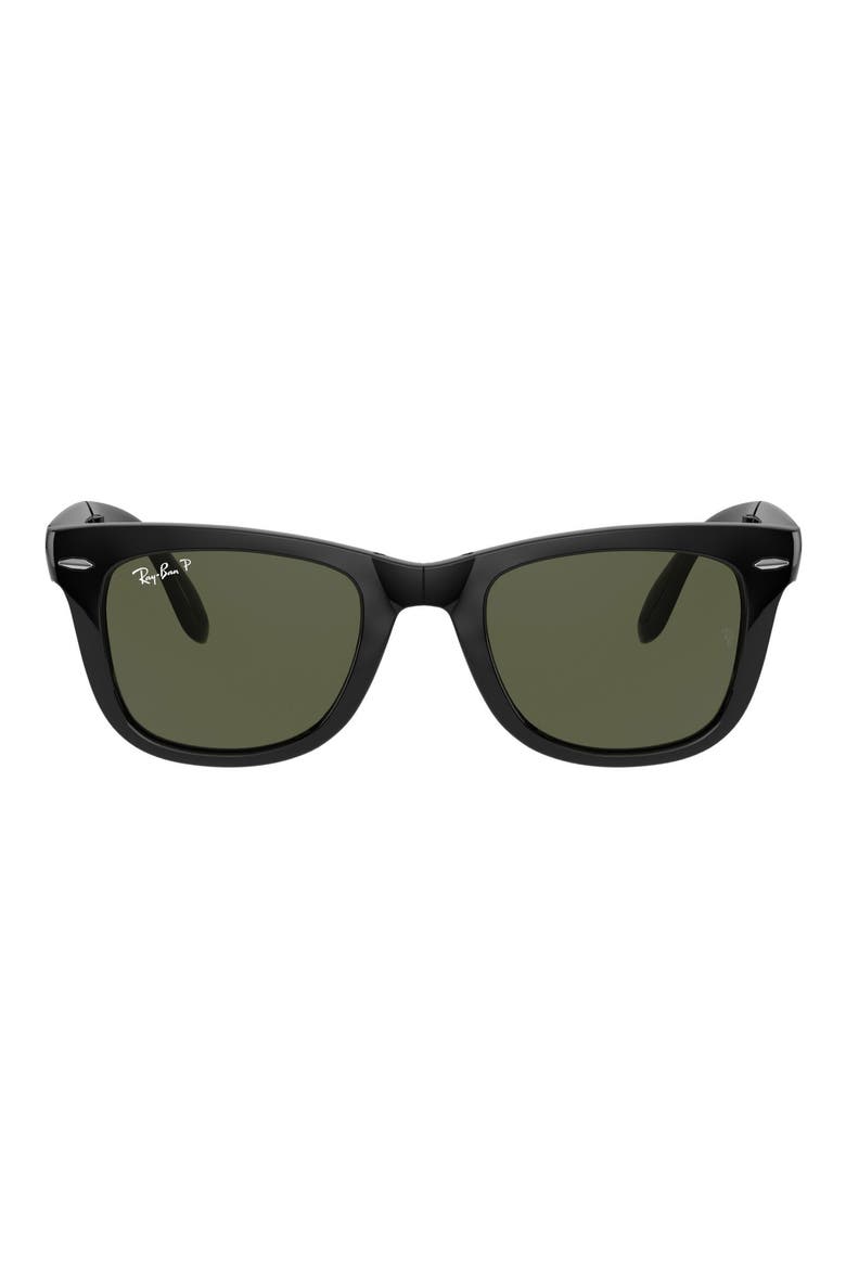 Wayfarer 50mm Polarized Folding Sunglasses, Main, color, BLACK/ GREEN SOLID