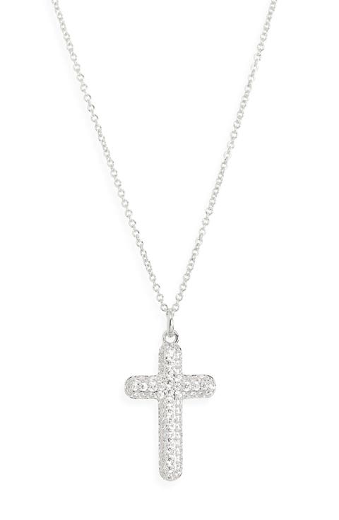 Crushed Pavé Cross Pendant Necklace