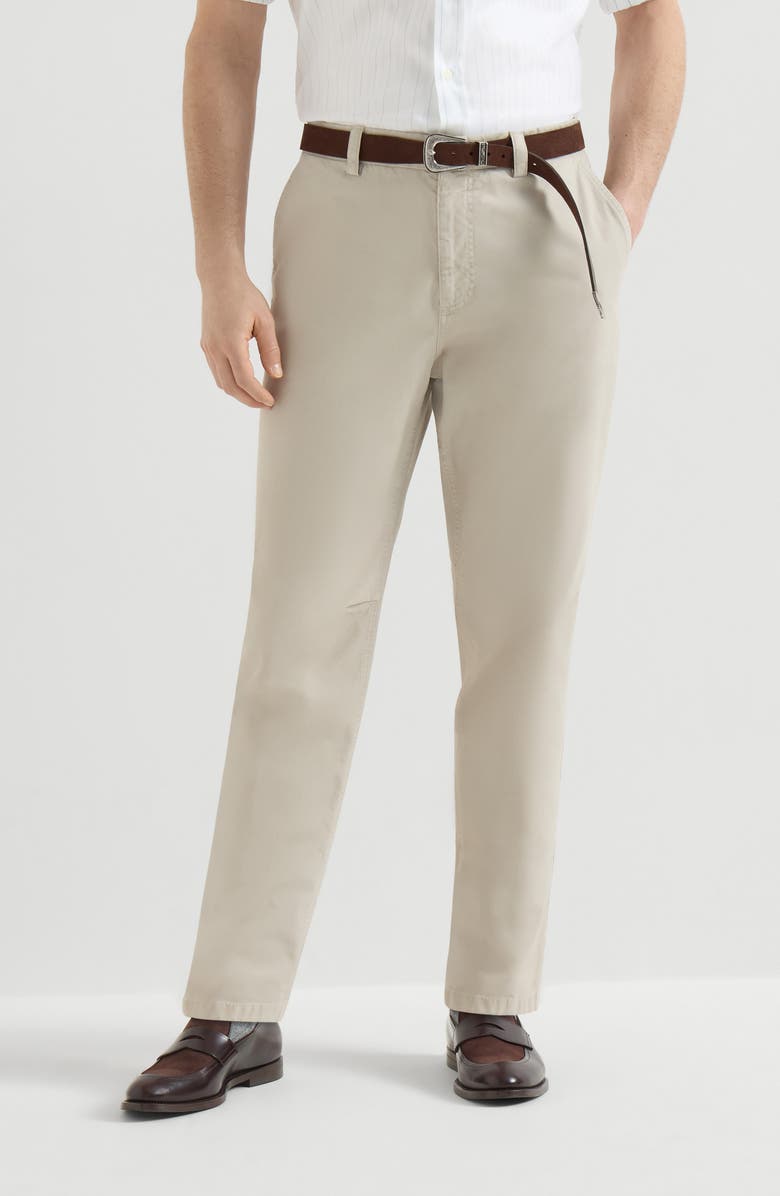 Brunello Cucinelli Garment-dyed trousers in peached cotton gabardine, Main, color, White