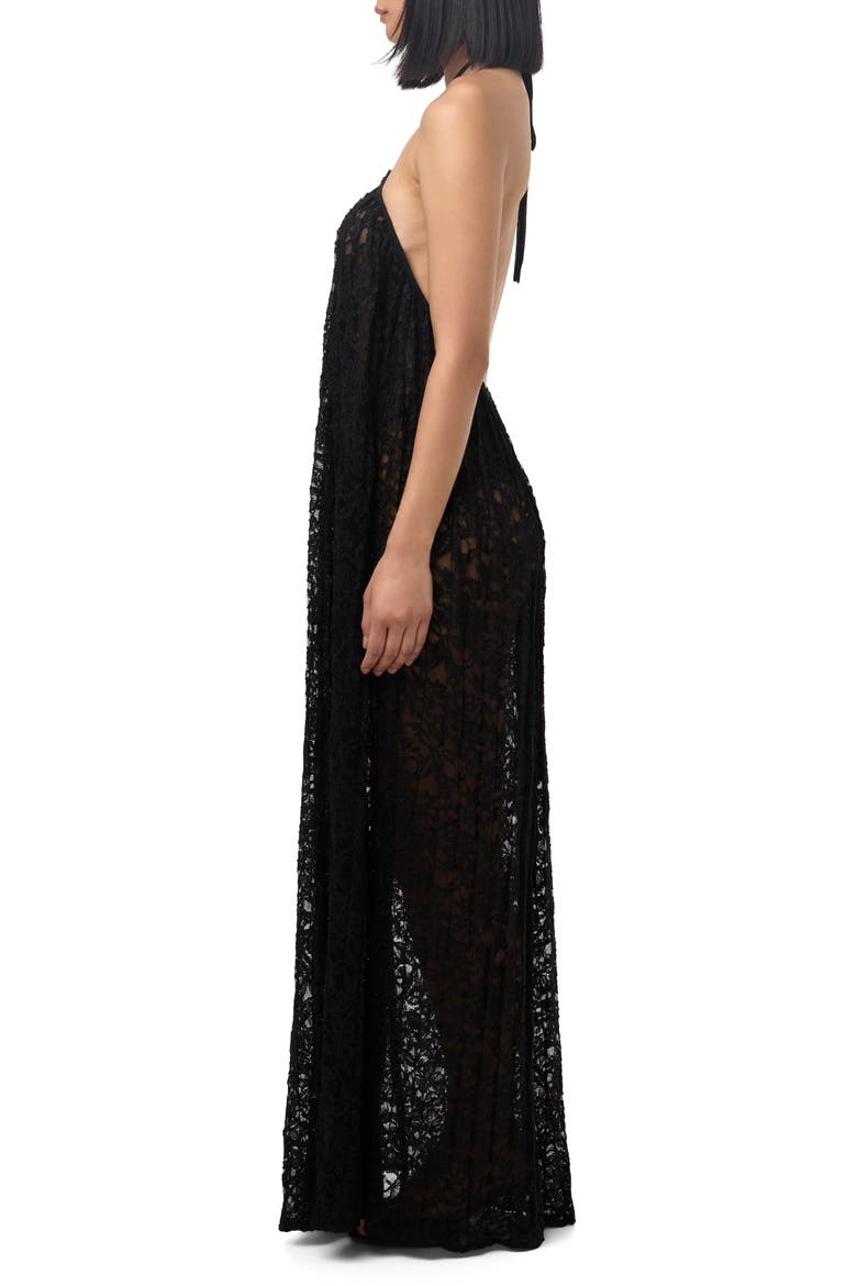 Lace Halter Neck Maxi Dress, Alternate, color, BLACK