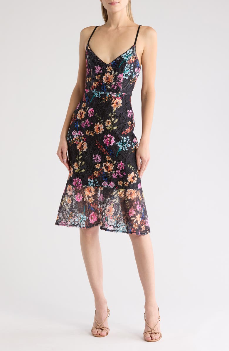 bebe Floral Flounce Hem Lace Midi Dress | Nordstromrack