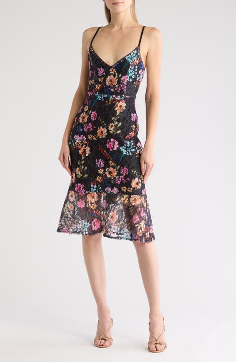 Floral Flounce Hem Lace Midi Dress