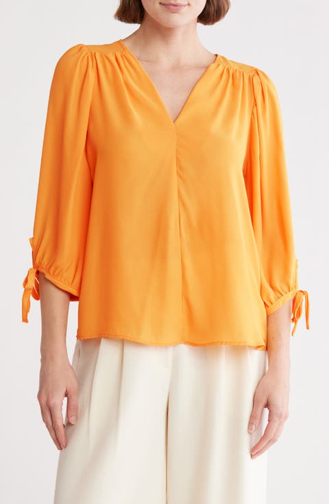 V-Neck Tie Sleeve Top