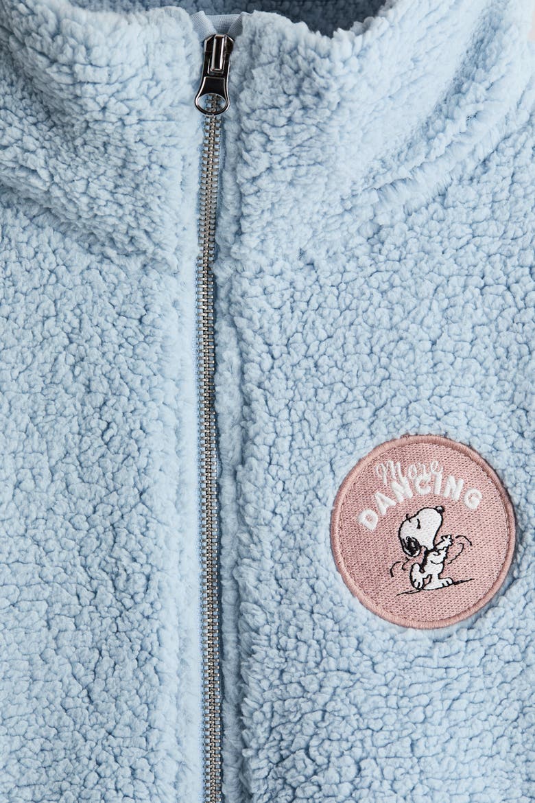 Motif-detail Teddy Fleece Jacket, Alternate, color, Light blue/Snoopy