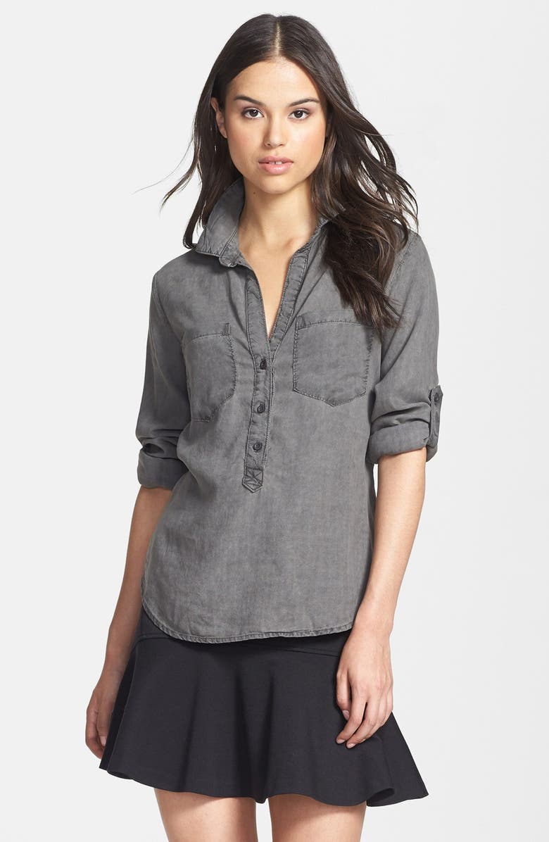 Side Stitch Roll Tab Sleeve Tencel<sup>®</sup> Pullover Shirt, Main, color,
